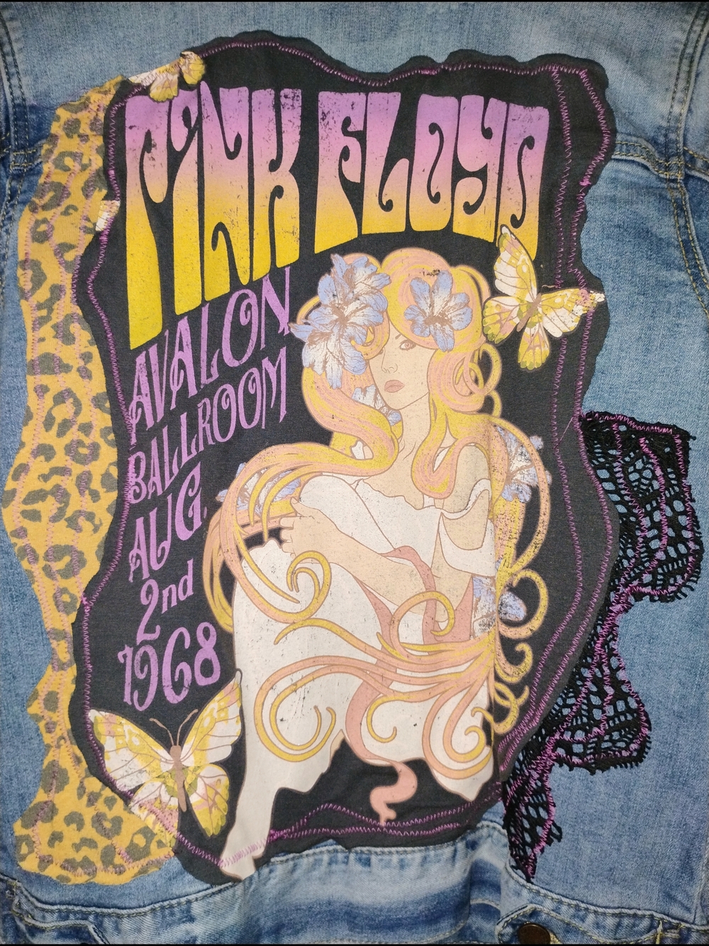 Pink Floyd Avalon Ballroom 1968 Graphic Denim Jacket Patch - Yellow & Purple